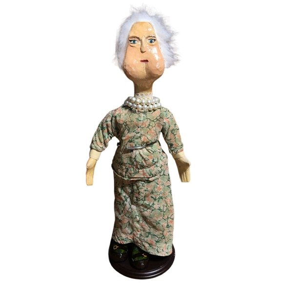 Vintage Artisan Doll Handcarved Wooden Grandma Old Lady Handmade Soft Body Rare - Picture 1 of 16